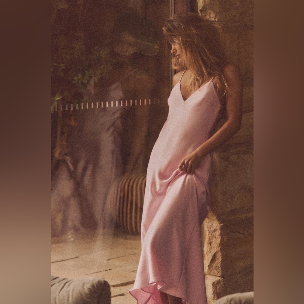 Zara - Satin Pink Slip Midi Dress - NWT - M